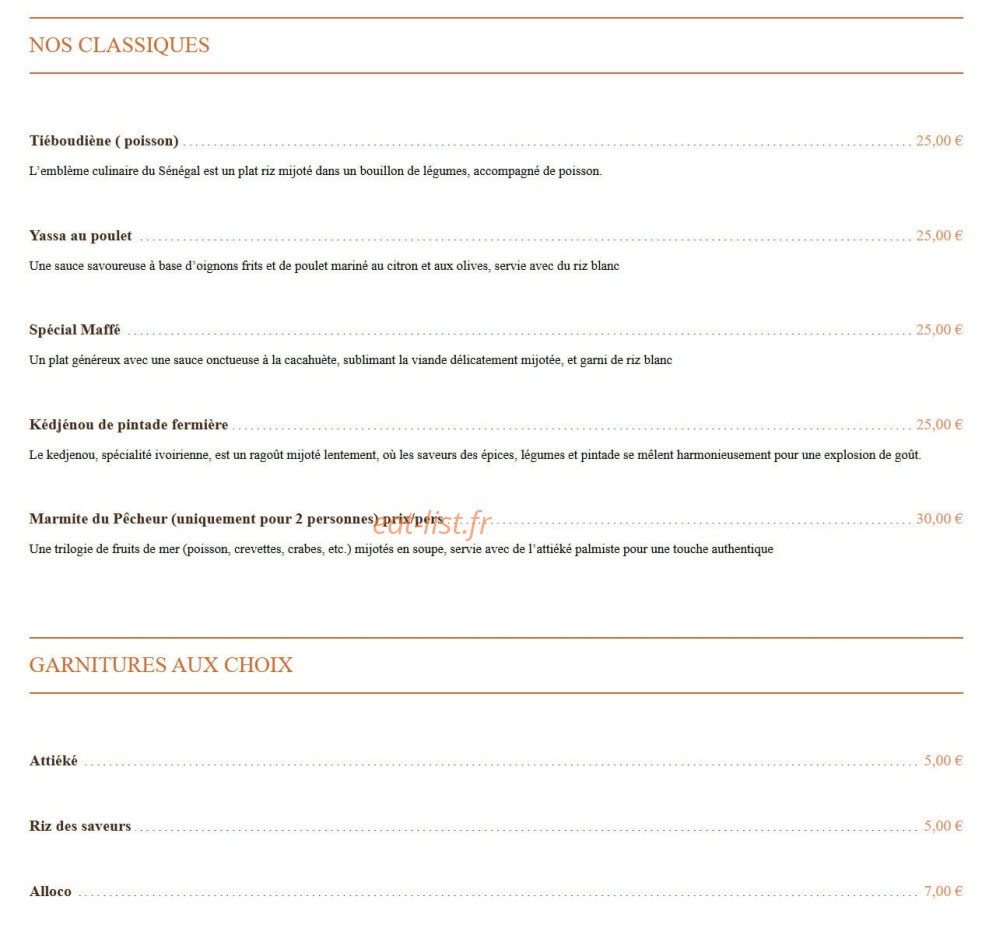 Les Saveurs Abidjanaises — carte page 2