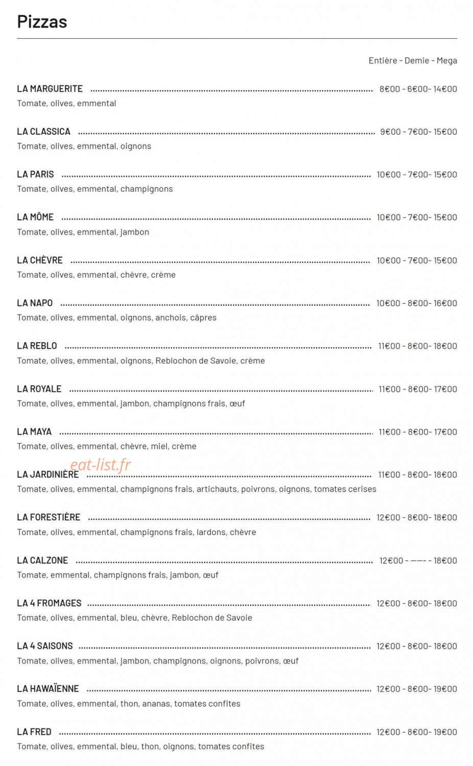 New Pizza Maïté — carte page 1