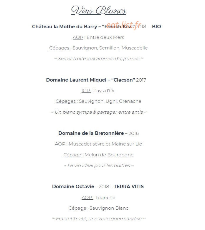 Ô Bistrot Vigniodé — carte page 2