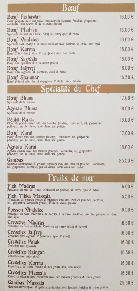 Restaurant Shalimar — carte page 6