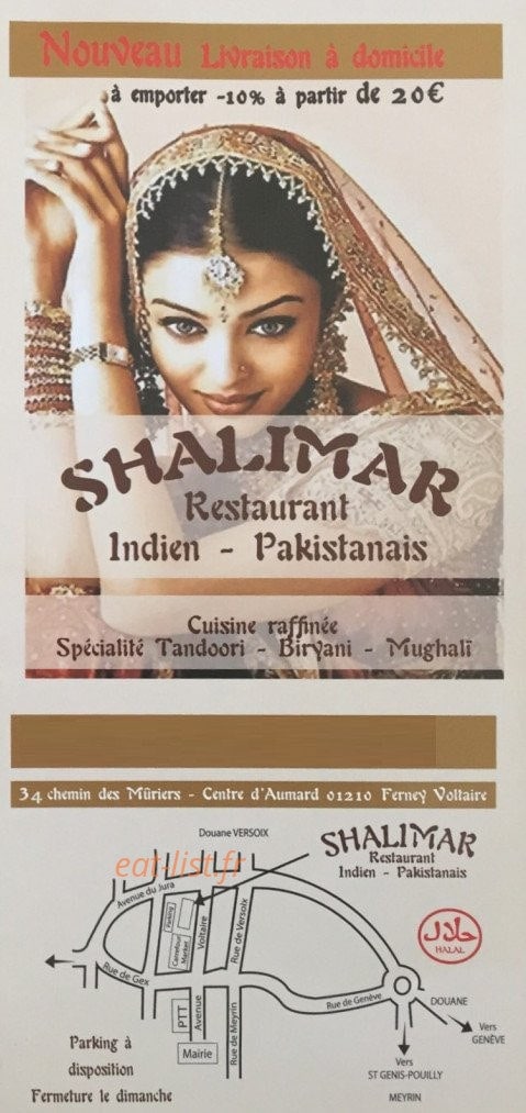 Restaurant Shalimar — carte page 1