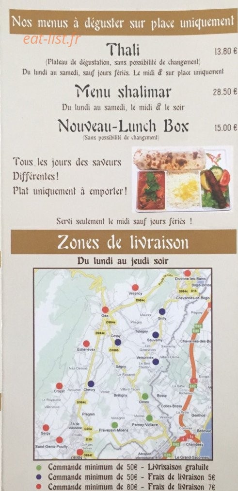Restaurant Shalimar — carte page 2
