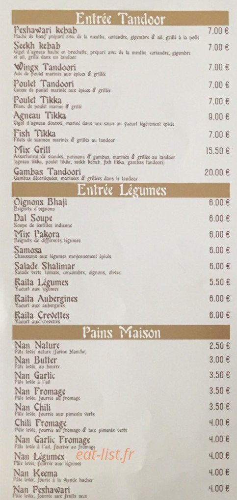 Restaurant Shalimar — carte page 4