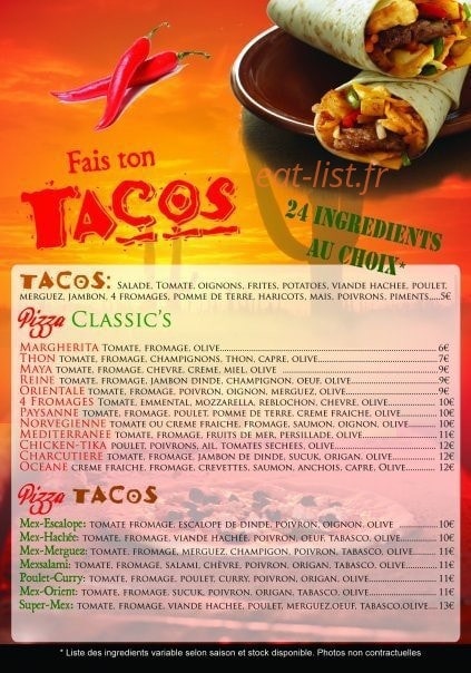 Pizza Tacos — carte page 1