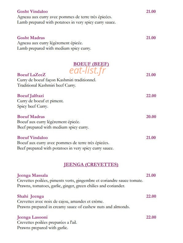 À Royal Spice — carte page 8