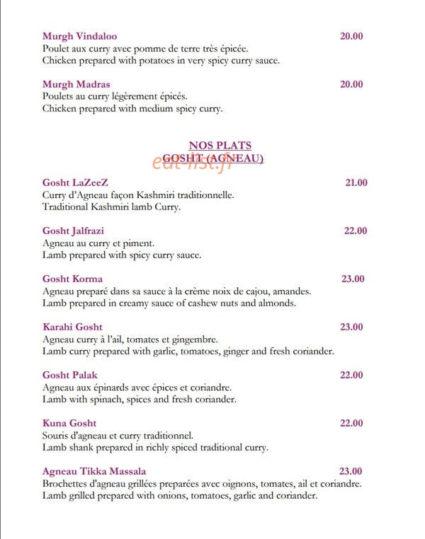 À Royal Spice — carte page 4