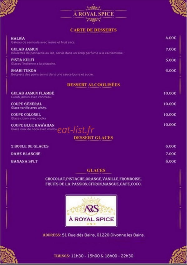 À Royal Spice — carte page 10