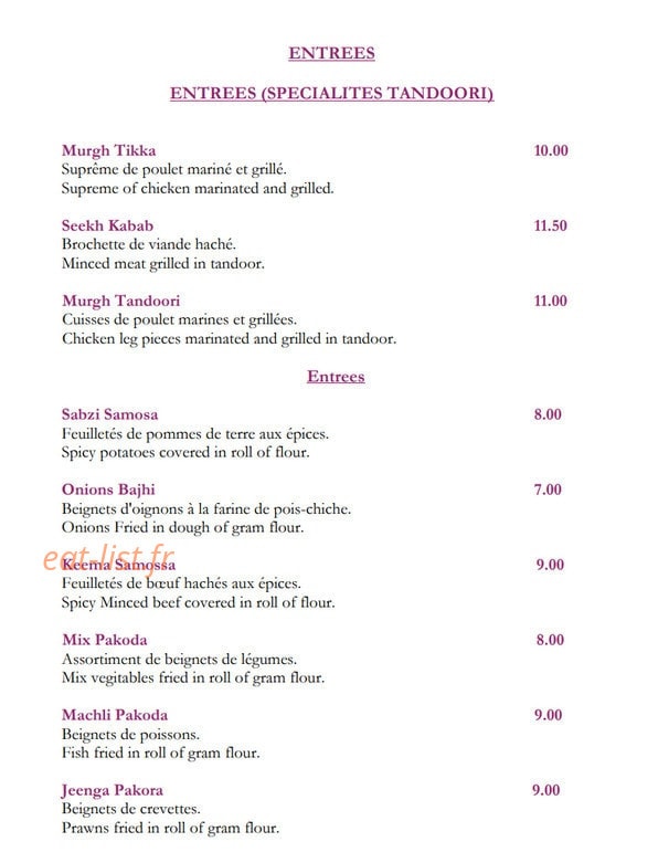 À Royal Spice — carte page 1