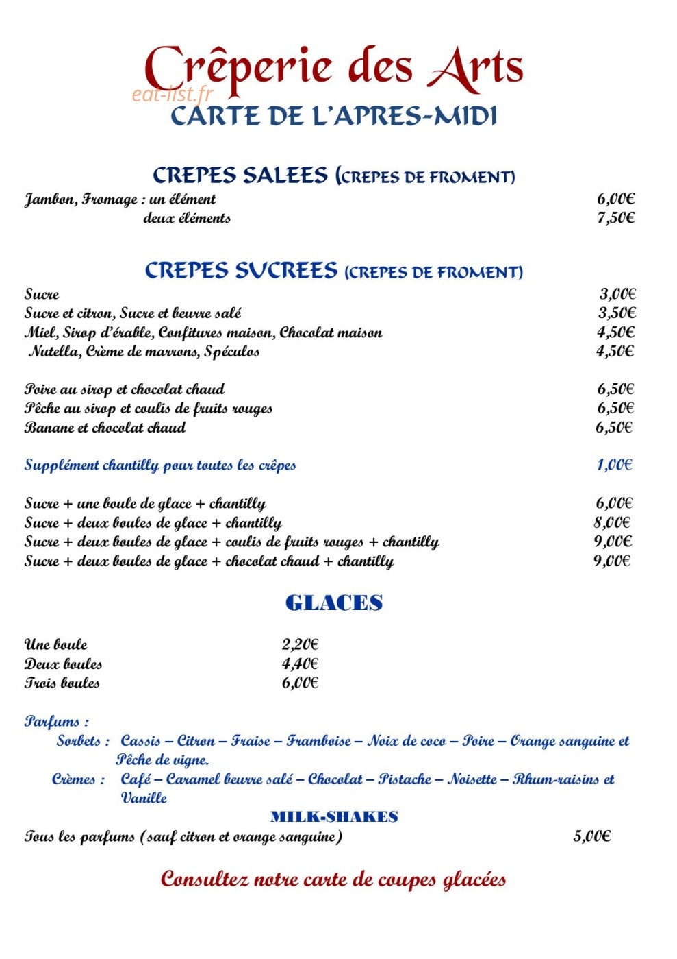Crêperie des arts — carte page 20