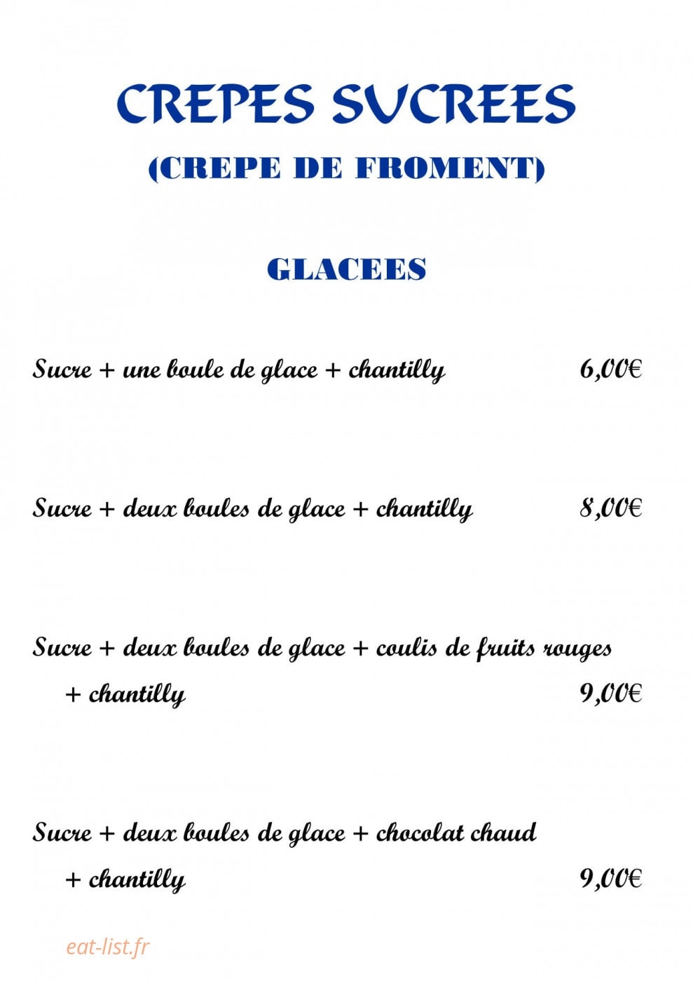 Crêperie des arts — carte page 7