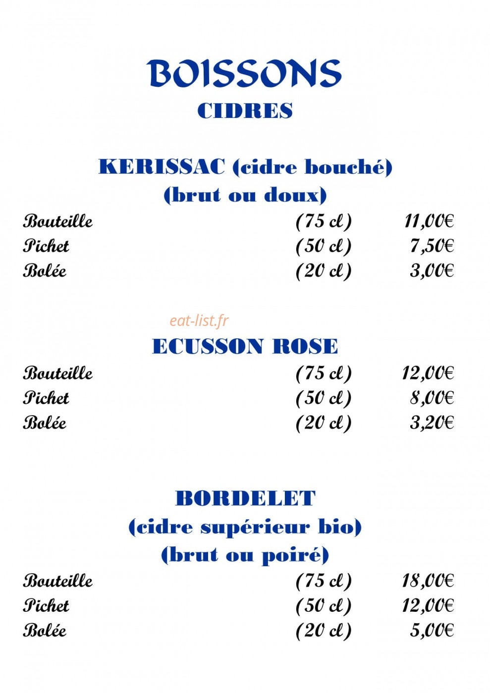 Crêperie des arts — carte page 9