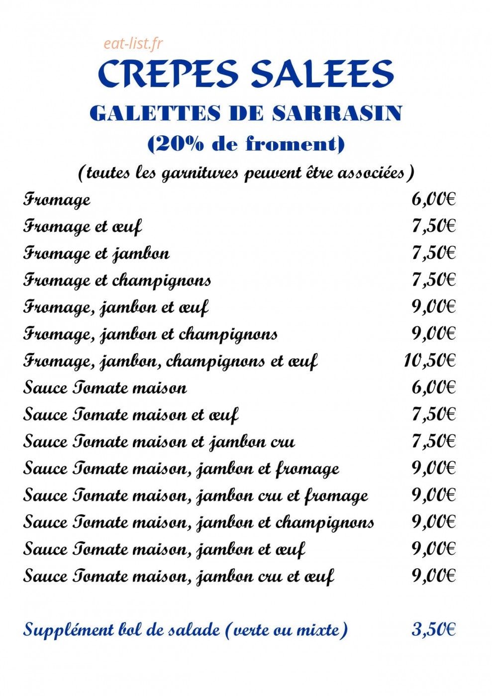 Crêperie des arts — carte page 3