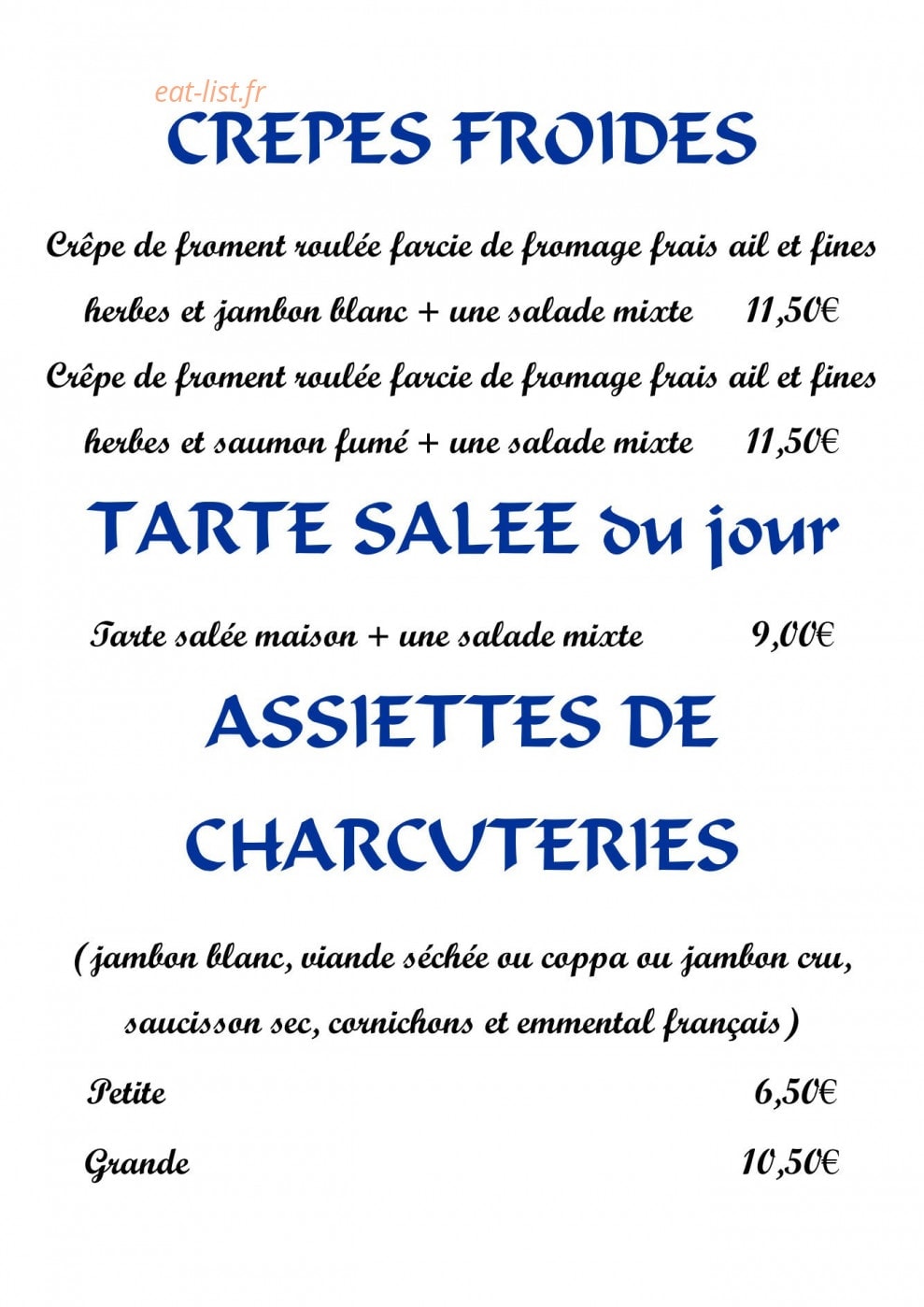Crêperie des arts — carte page 4