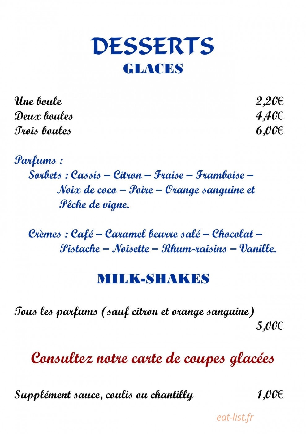 Crêperie des arts — carte page 8