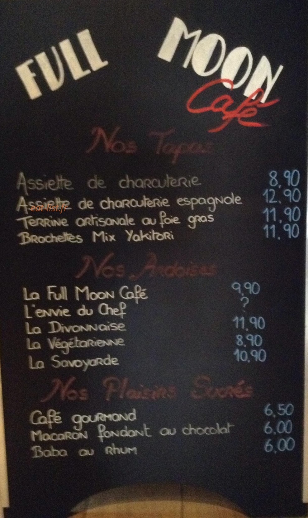 Full Moon Café — carte page 1