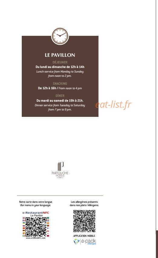 Le Pavillon — carte page 8