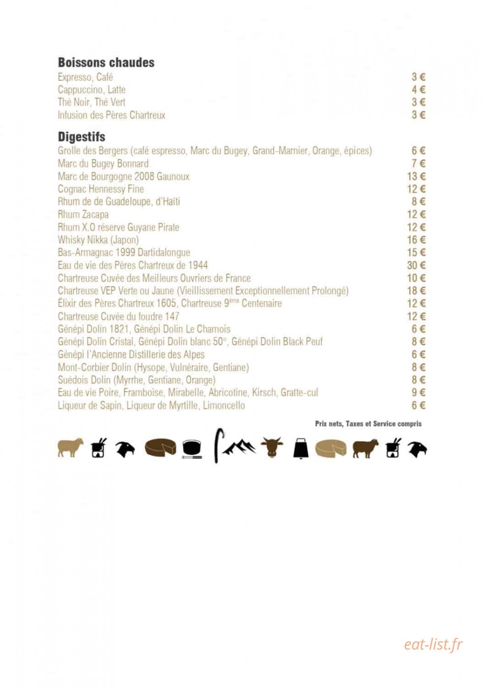 Restaurant des Bergers — carte page 10