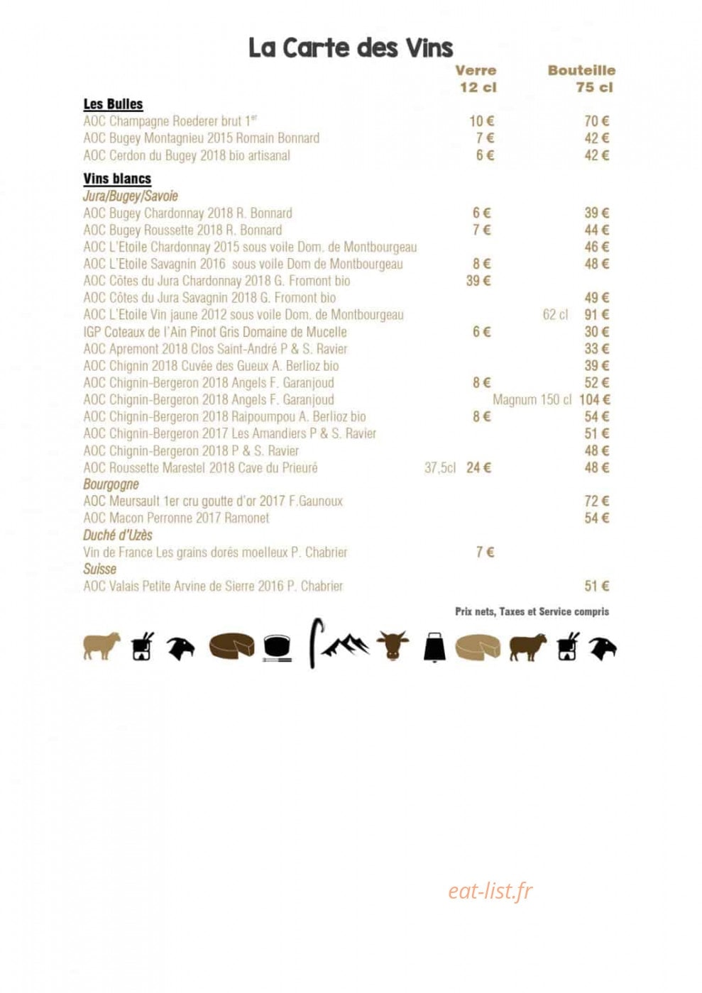 Restaurant des Bergers — carte page 8