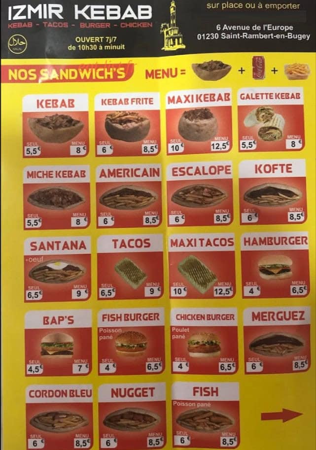Izmir Kebab — carte page 1