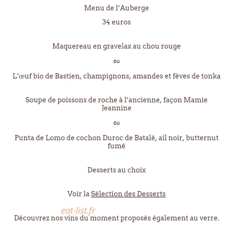 L'Auberge Lentaise — carte page 1
