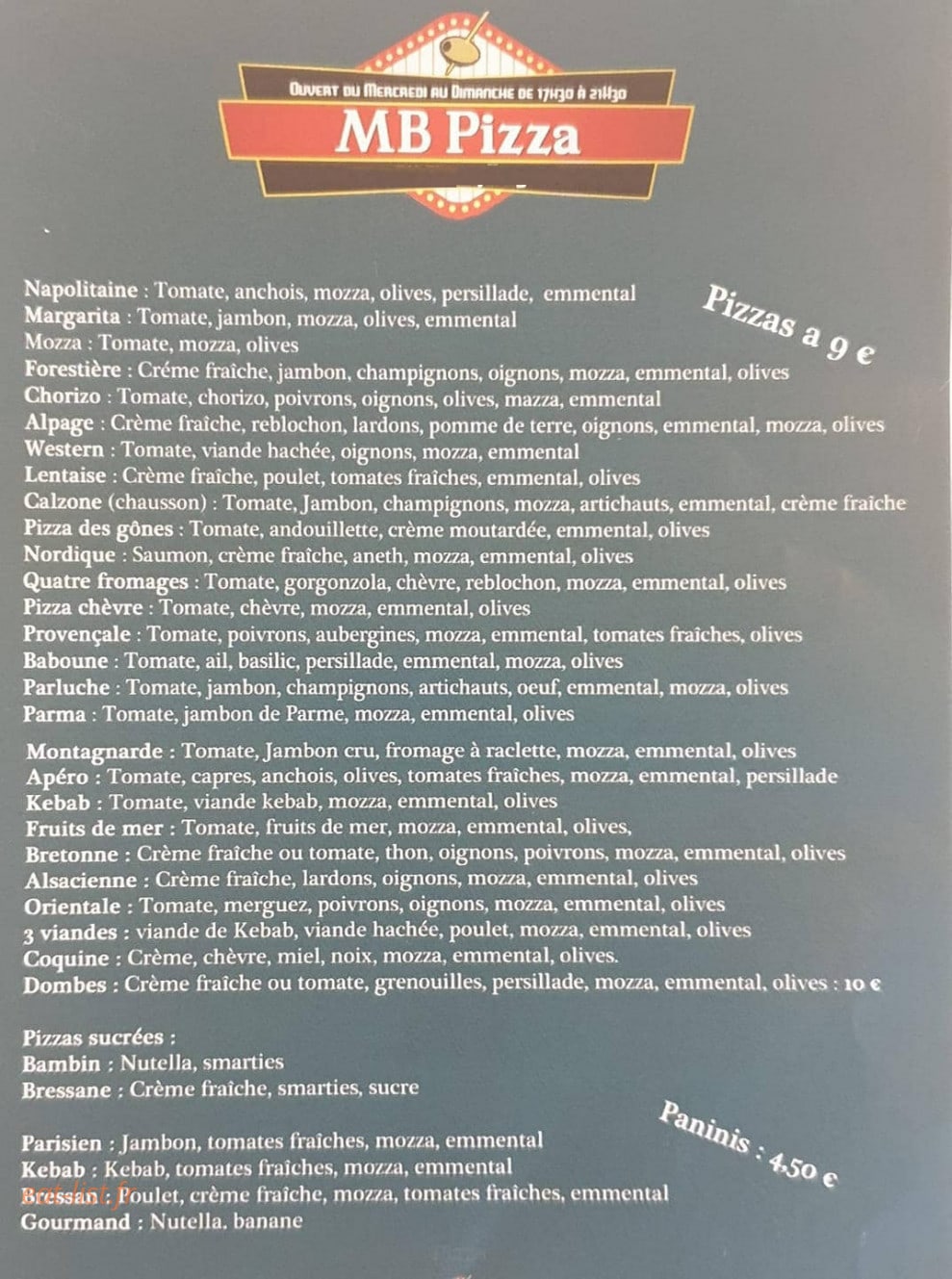 Mb Pizza — carte page 1