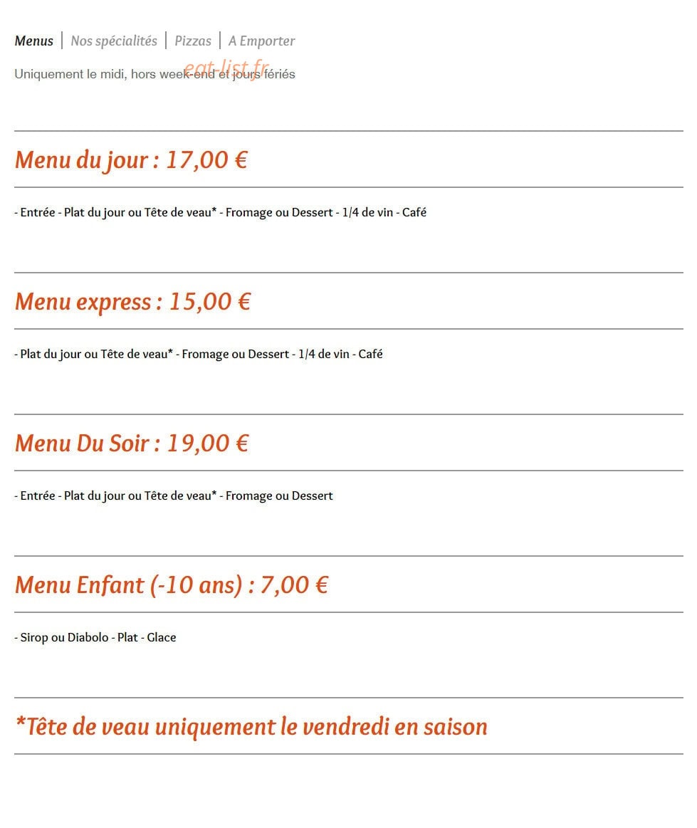 Restaurant Pizzeria de Marlieux — carte page 1
