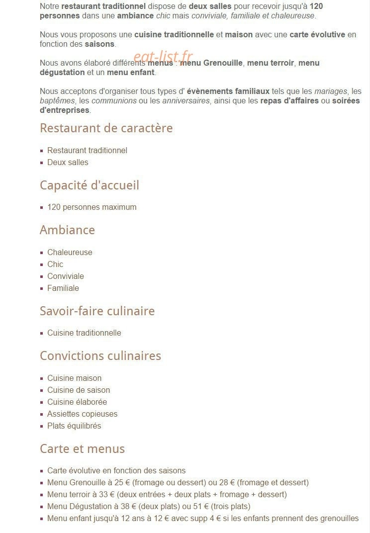 Restaurant des Dombes — carte page 1