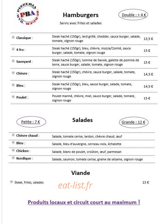 Pizzeria PBA — carte page 2