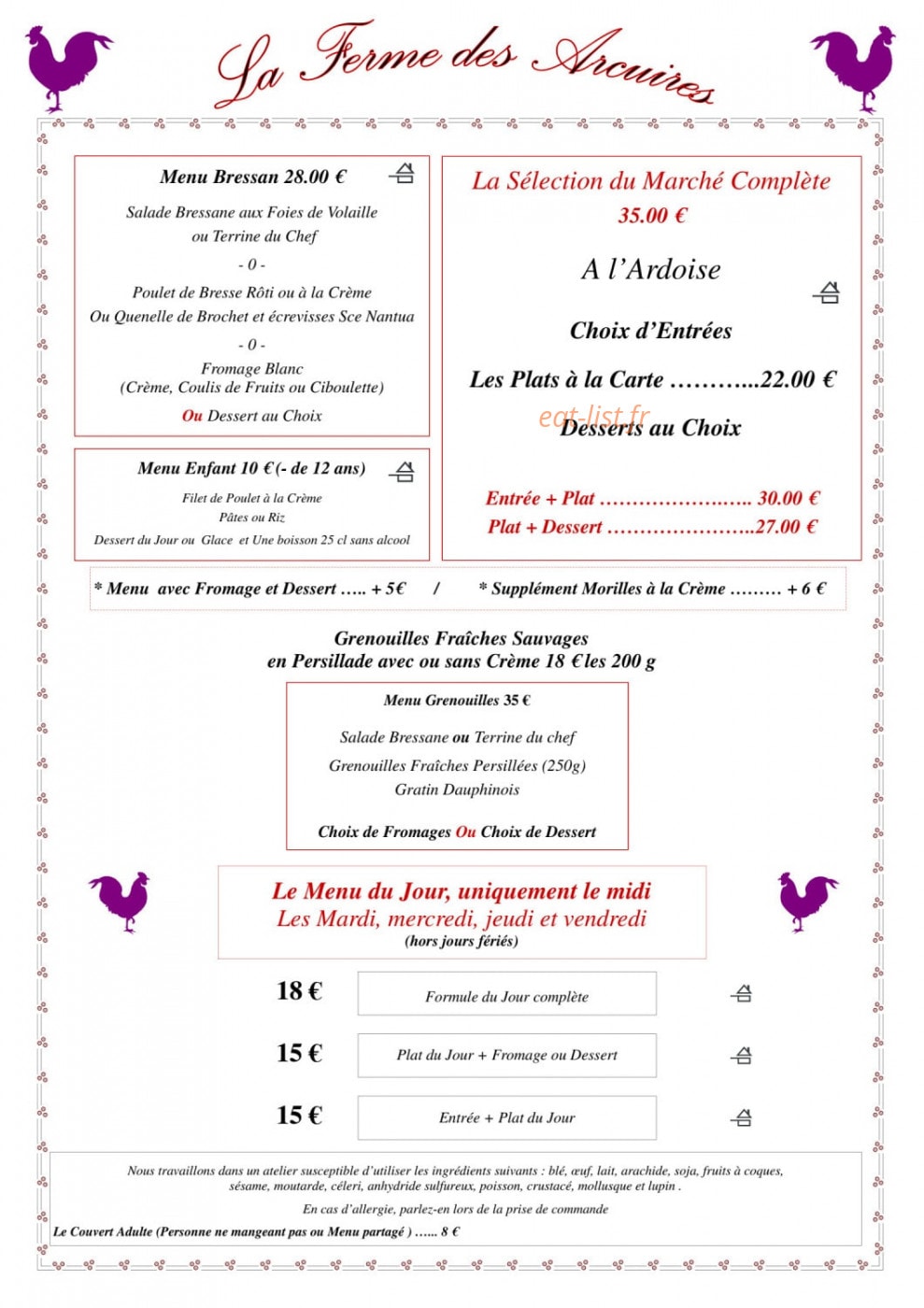 La Ferme des Arcuires — carte page 1