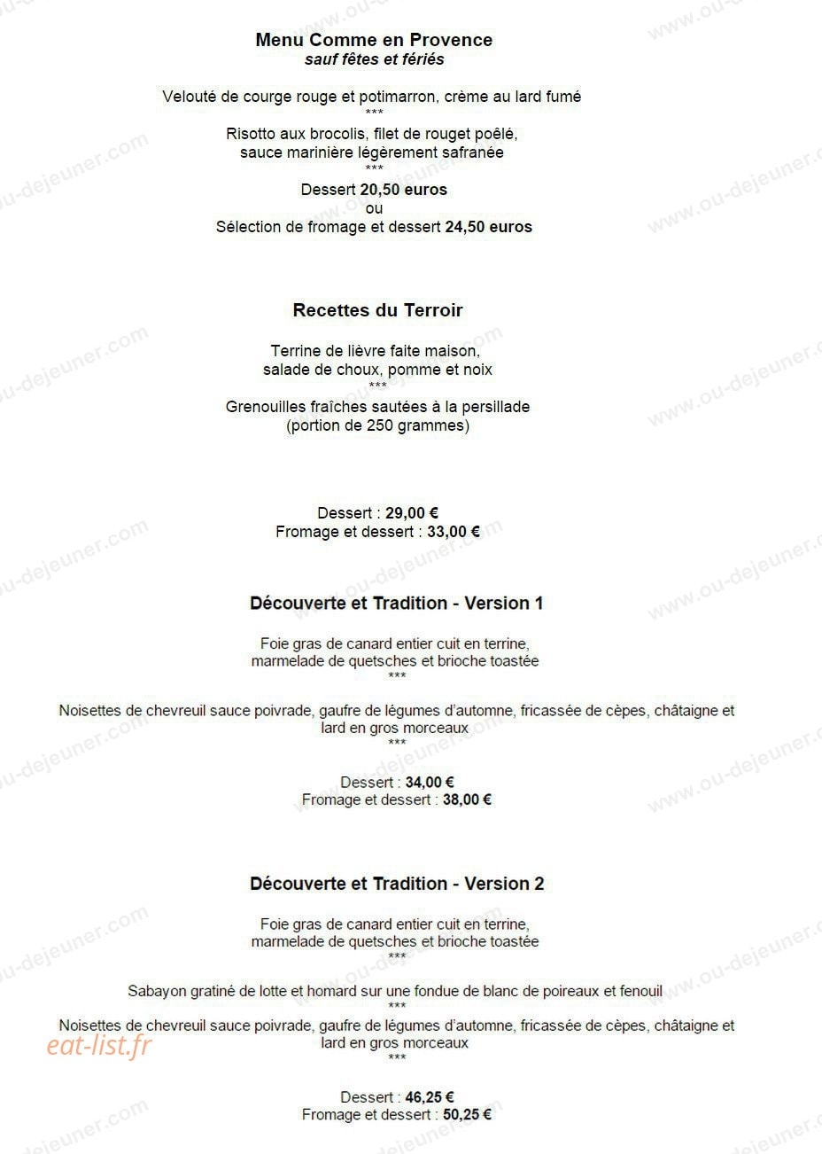 Auberge Bressane de Buellas — carte page 1