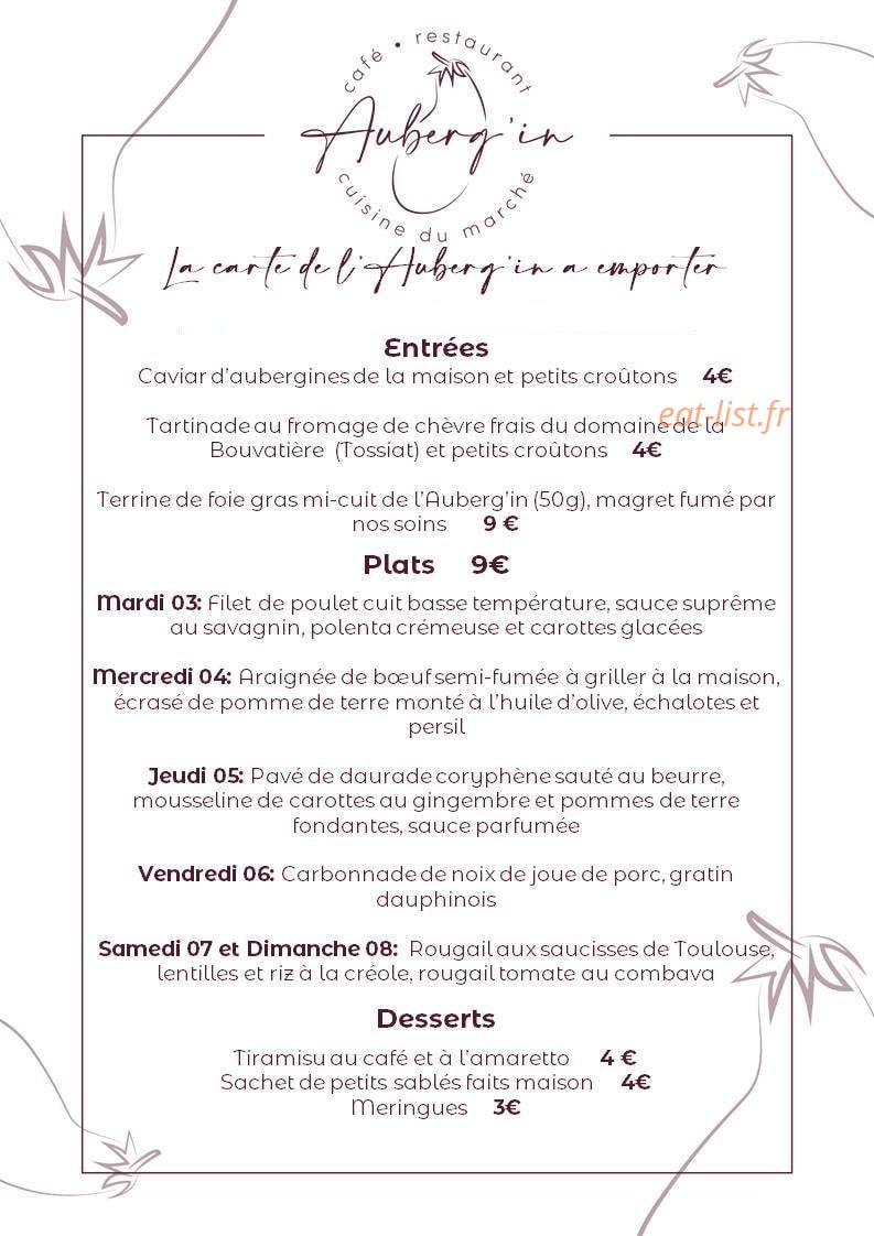 Auberg'in Café Restaurant — carte page 1