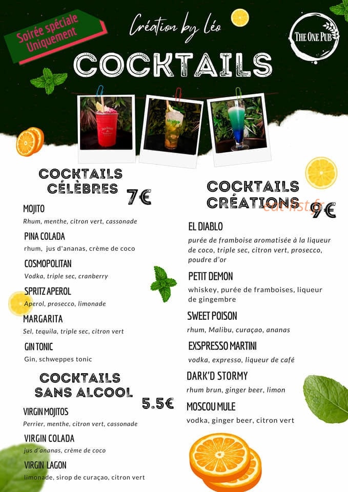 The One Pub — carte page 1