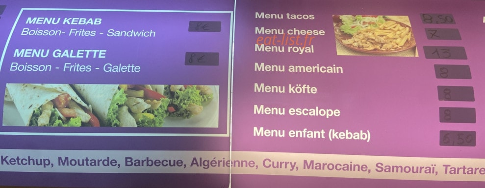 Urfa Kebab — carte page 1