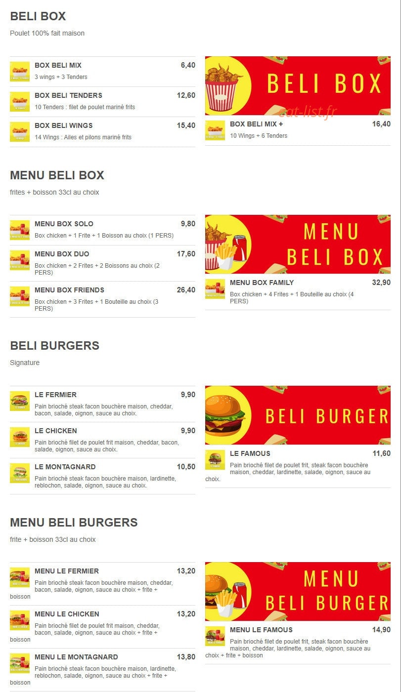 Beli Chicken — carte page 1