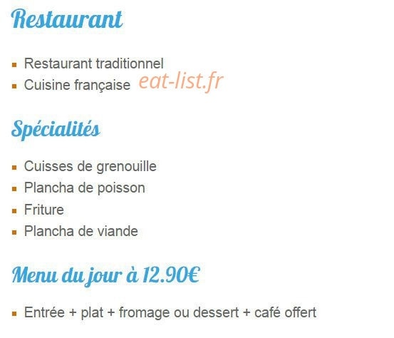 Restaurant La Plage — carte page 1