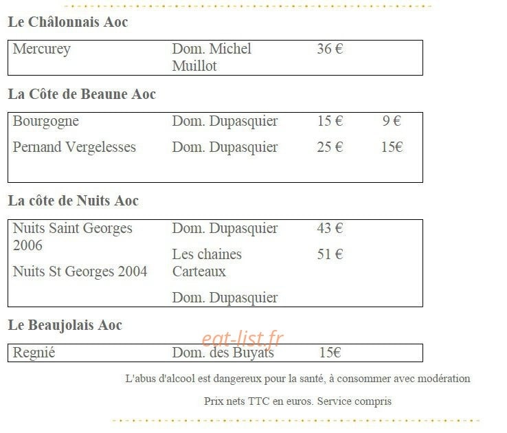 Au Vieux Meillonnas — carte page 16