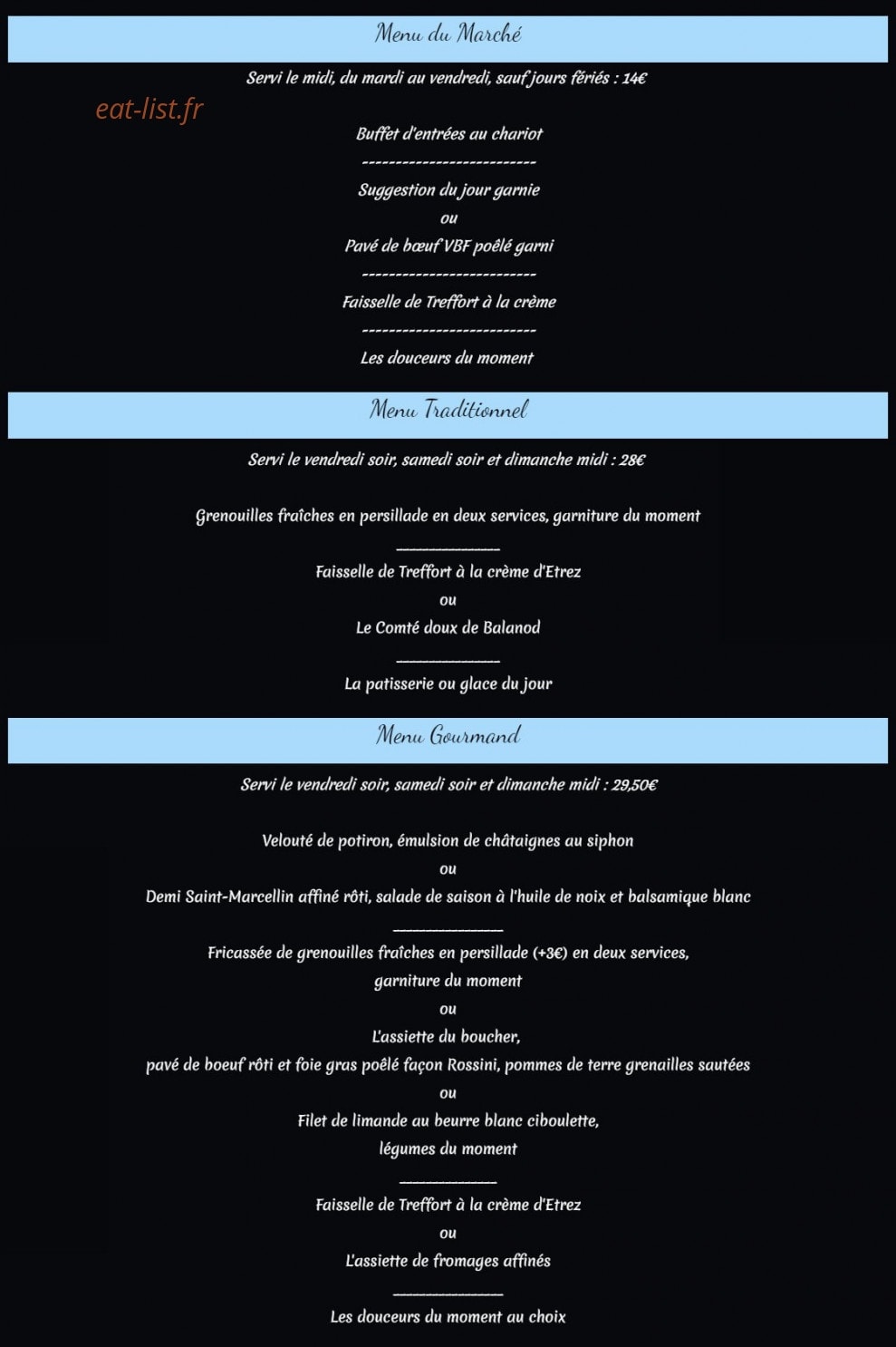 Auberge Le Revermont — carte page 1