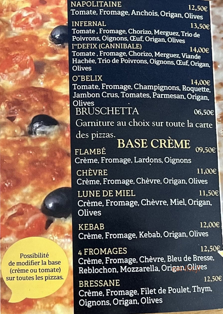 Pizzéria Obélix — carte page 2