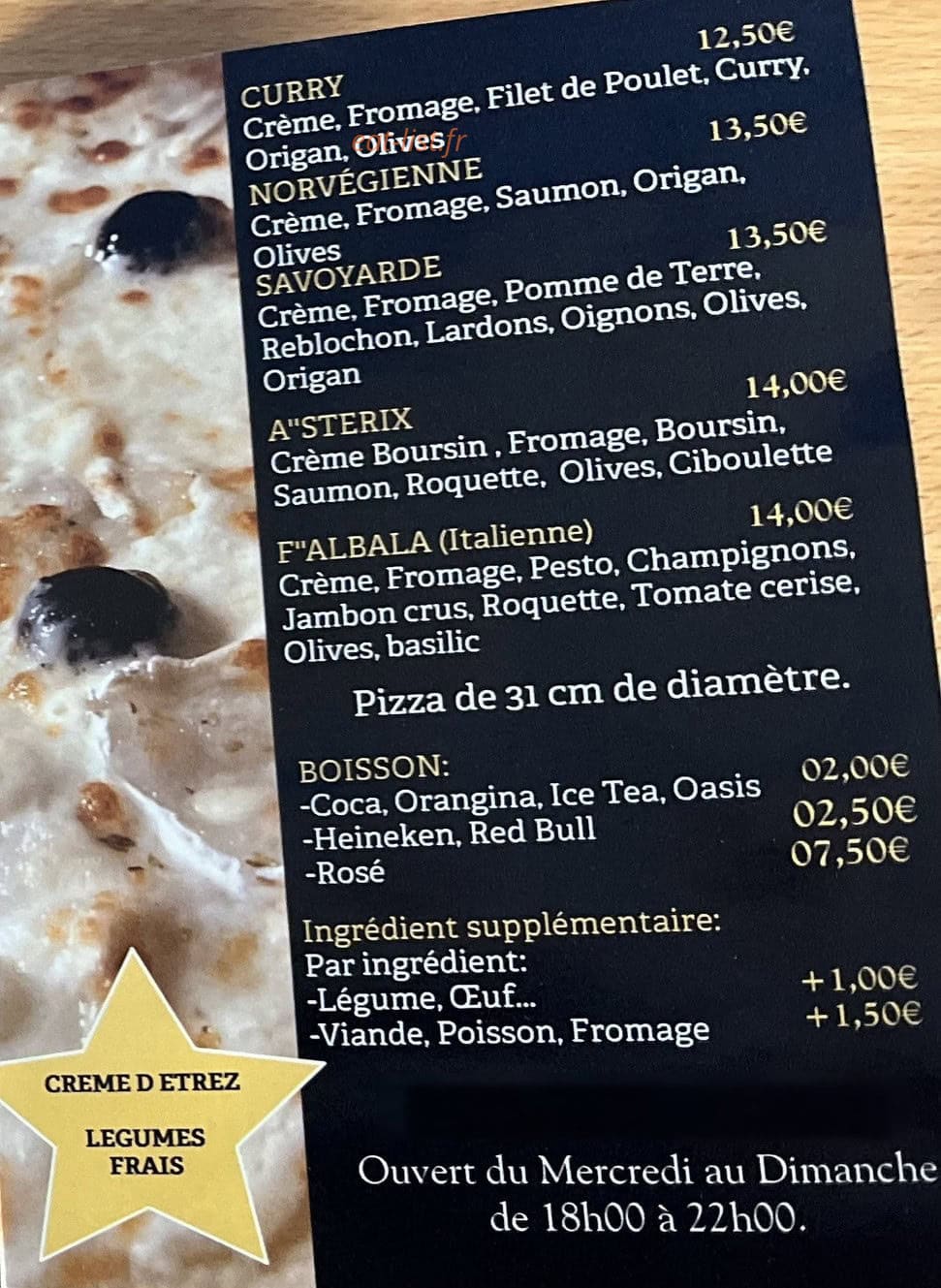 Pizzéria Obélix — carte page 3