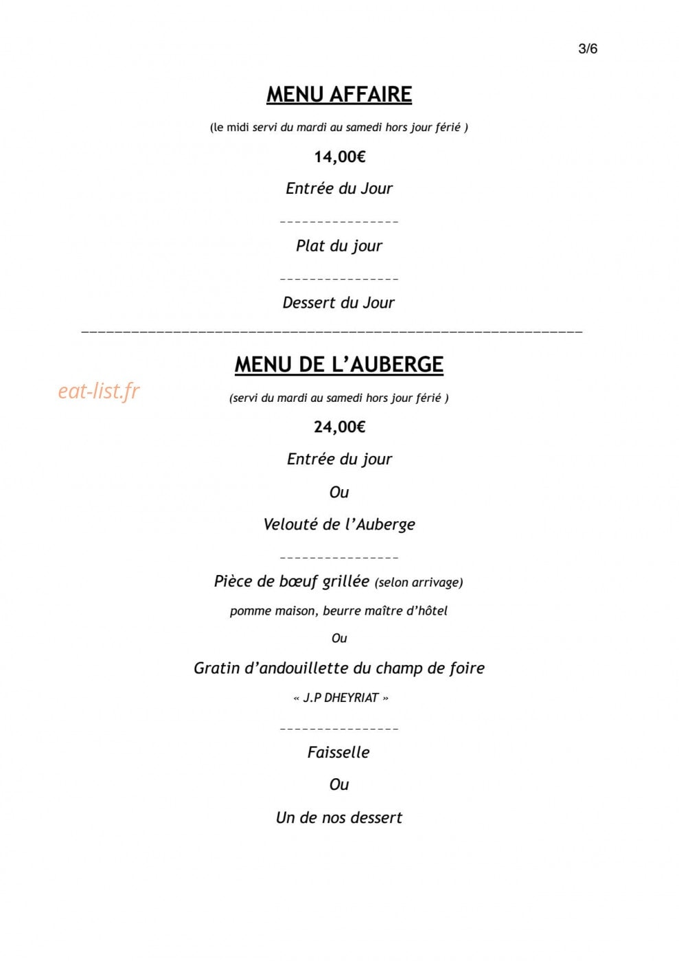 Auberge  de Montessuy — carte page 3