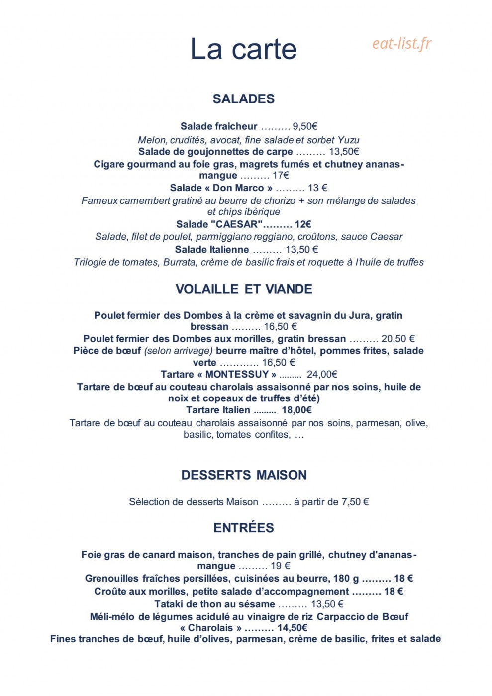 Auberge  de Montessuy — carte page 1
