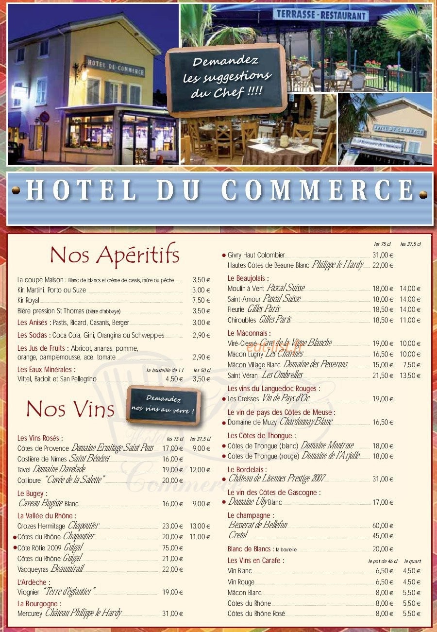 Hôtel Restaurant du Commerce — carte page 1
