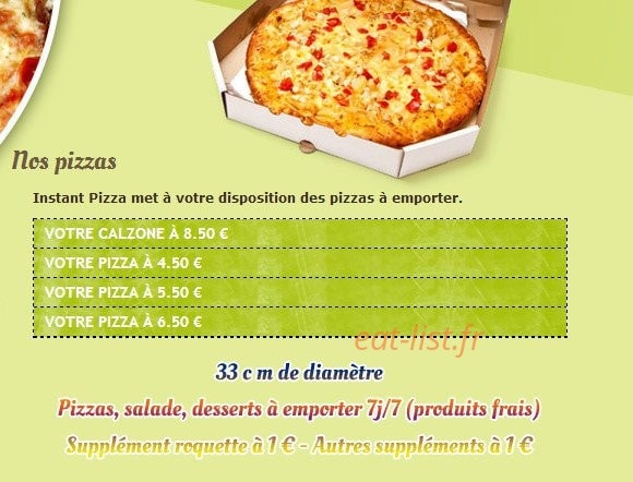 Instant Pizza — carte page 1