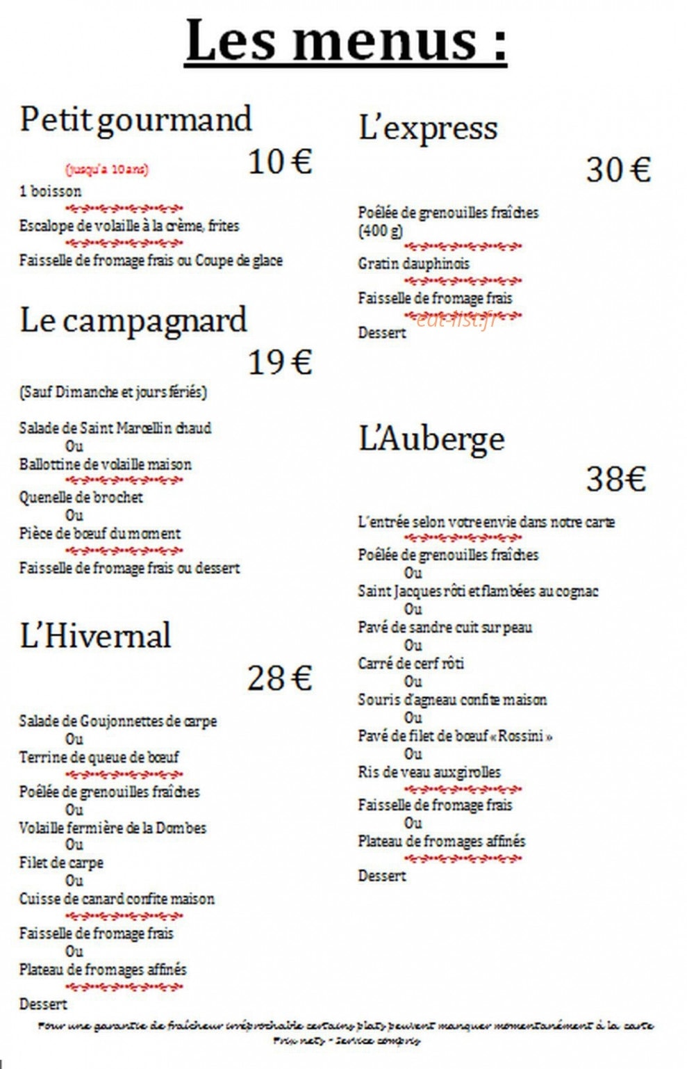 L'Auberge De La Voûte à Sandrans, Carte-menu Et Photos