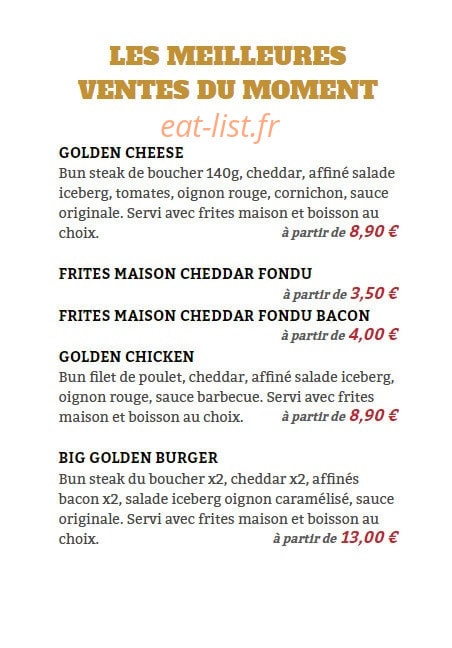 Golden Burger — carte page 1