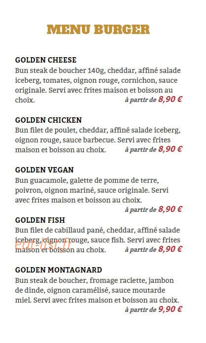 Golden Burger — carte page 2