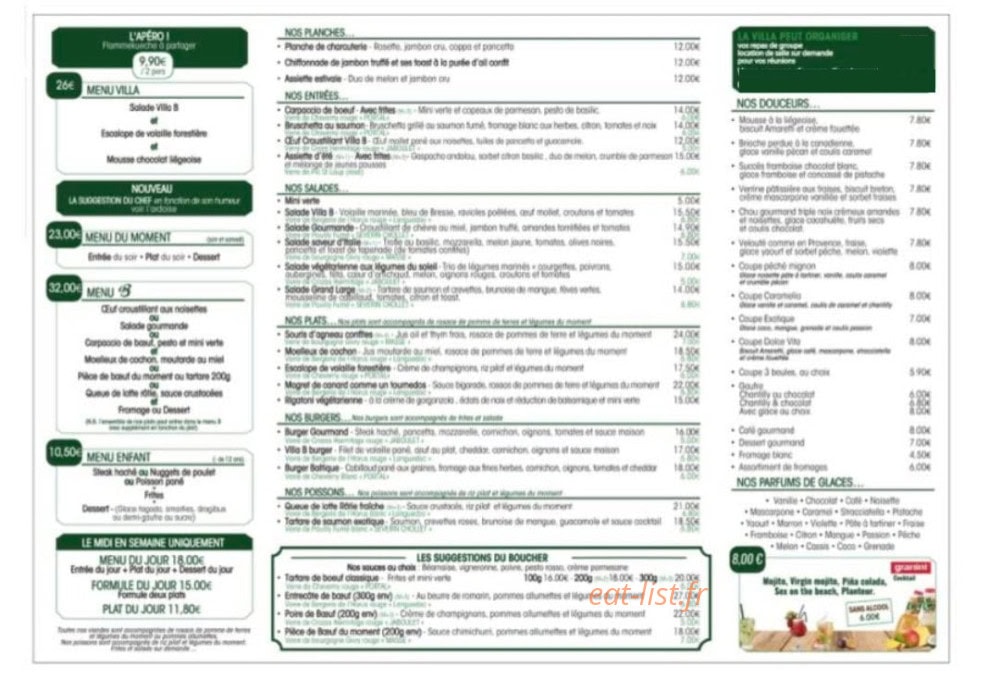 La Villa B — carte page 1