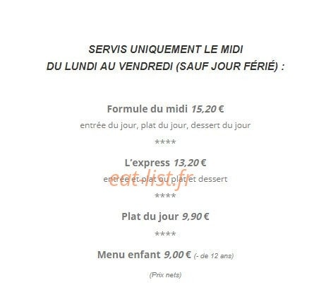 Le Bistrot de la Neuve — carte page 1