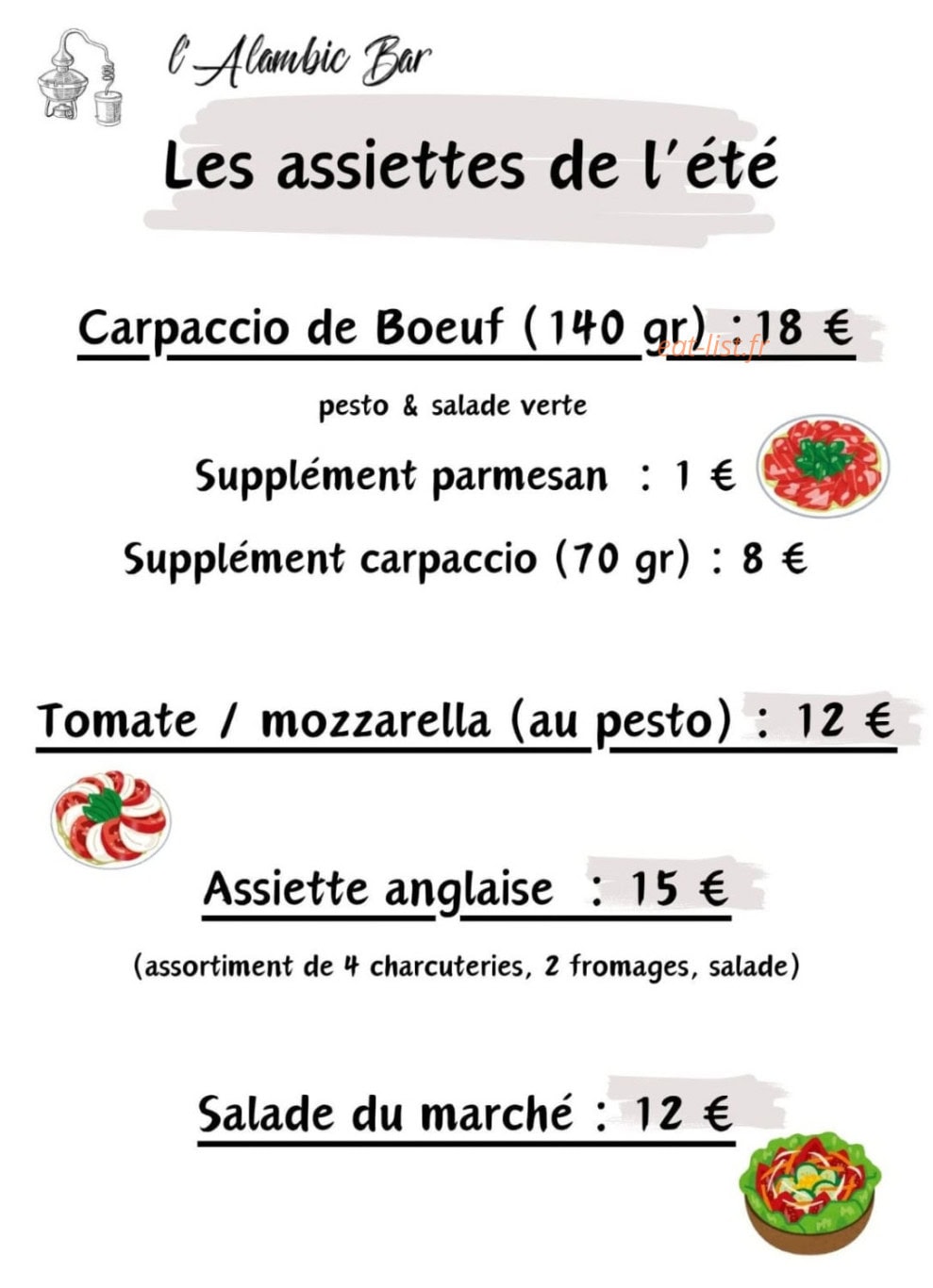 L'Alambic Bar — carte page 1