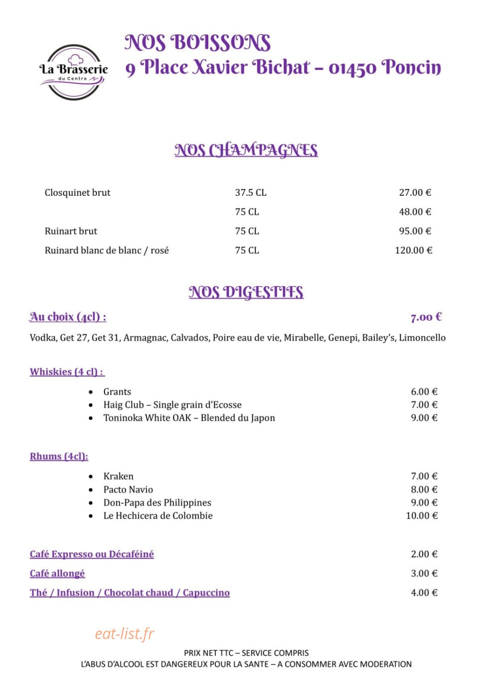 La Brasserie du Centre — carte page 13